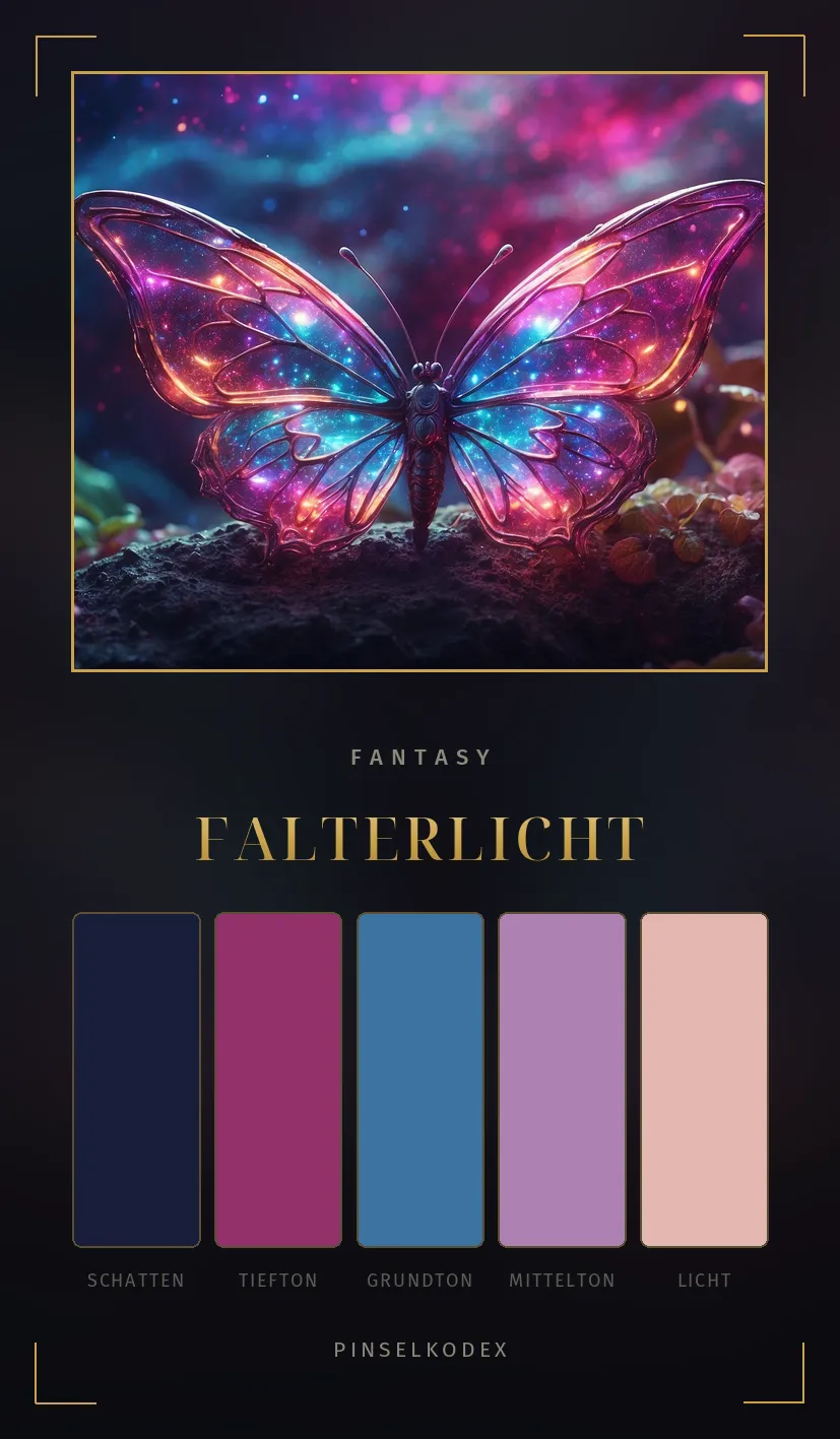 Karte Falterlicht: Neonmagenta auf dunklem Grund