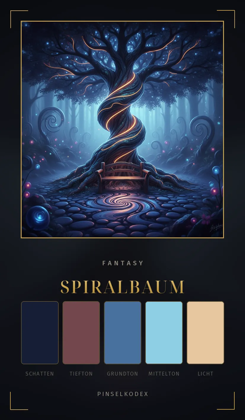 Karte Spiralbaum: Blaue Dämmerung, kupferne Rinde