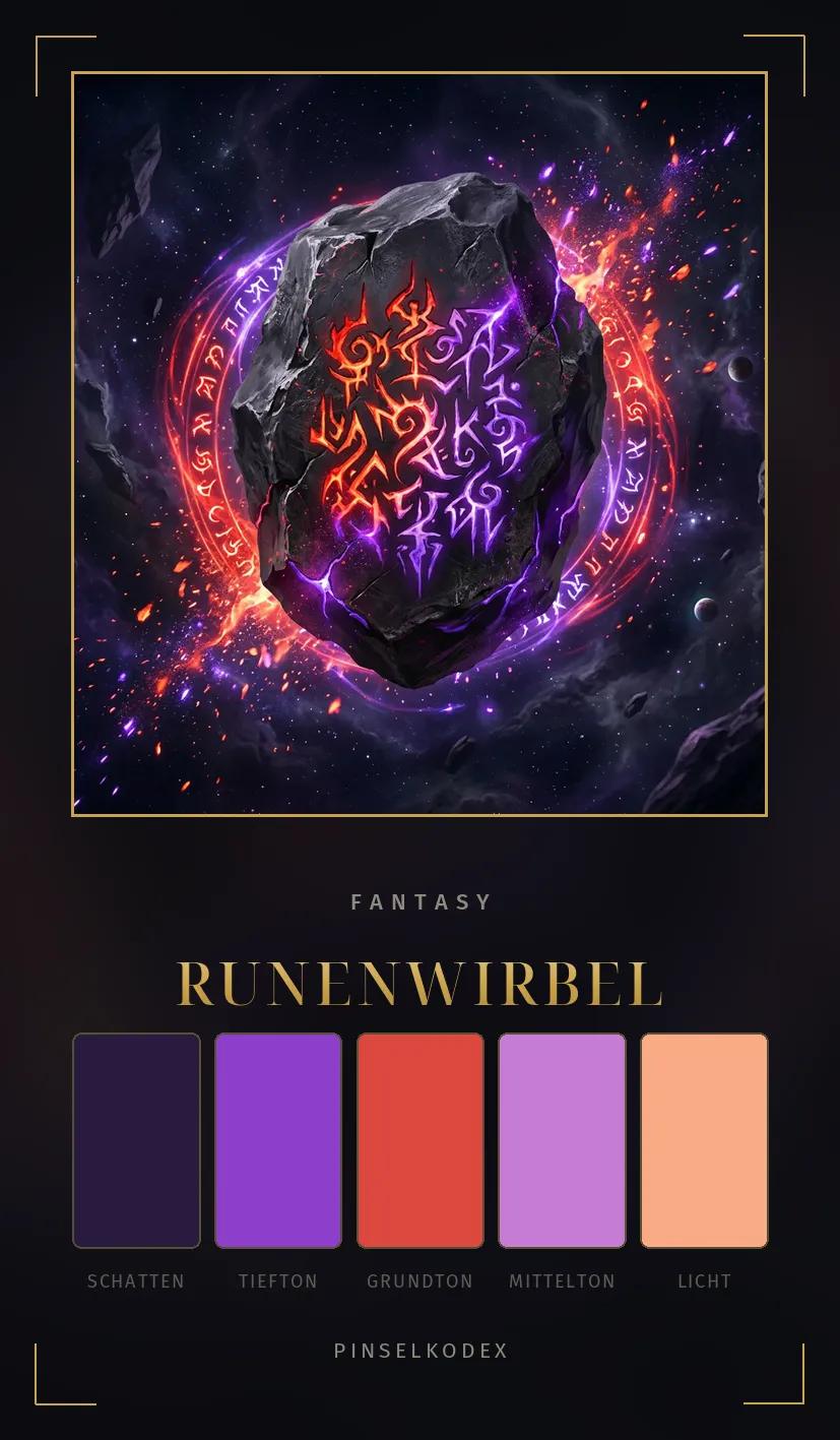 Karte Runenwirbel: Violette Schrift auf schwarzem Glas
