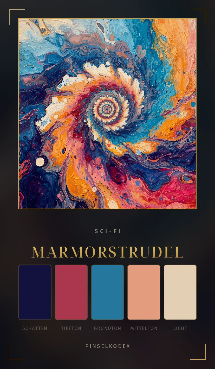 Karte Marmorstrudel: Kobalt, Bernstein und Rahm