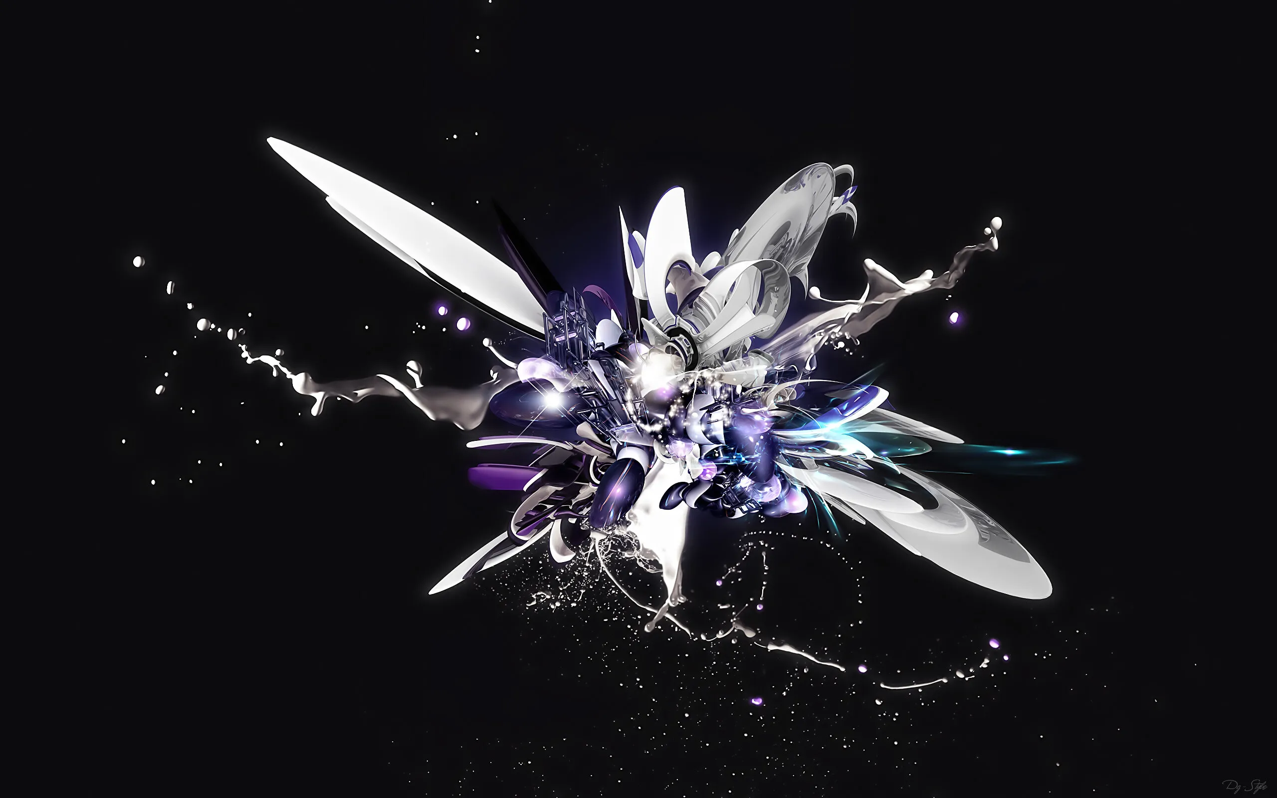 Silbrig-violette 3D-Explosion auf Schwarz
