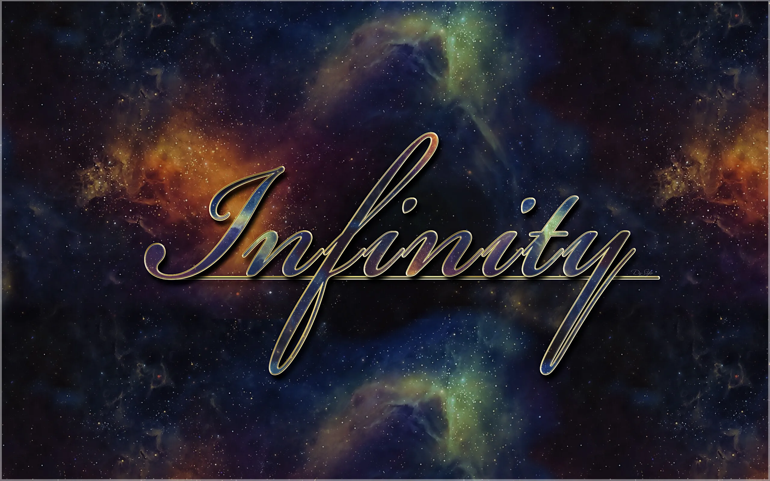 Schriftzug „Infinity“ vor einem Sternennebel