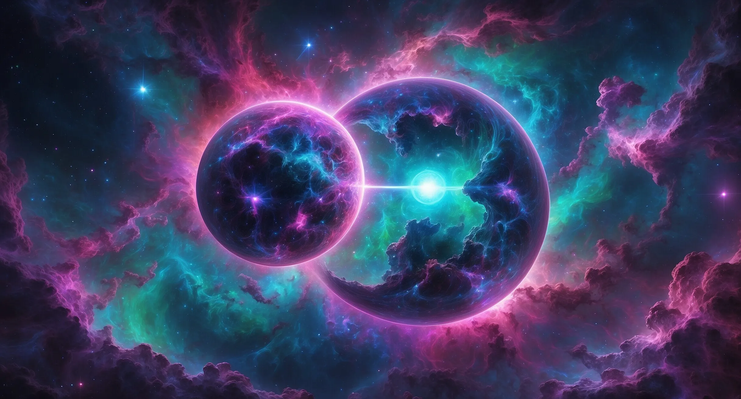 Farbige Nebel, die sich um Planeten schlingen