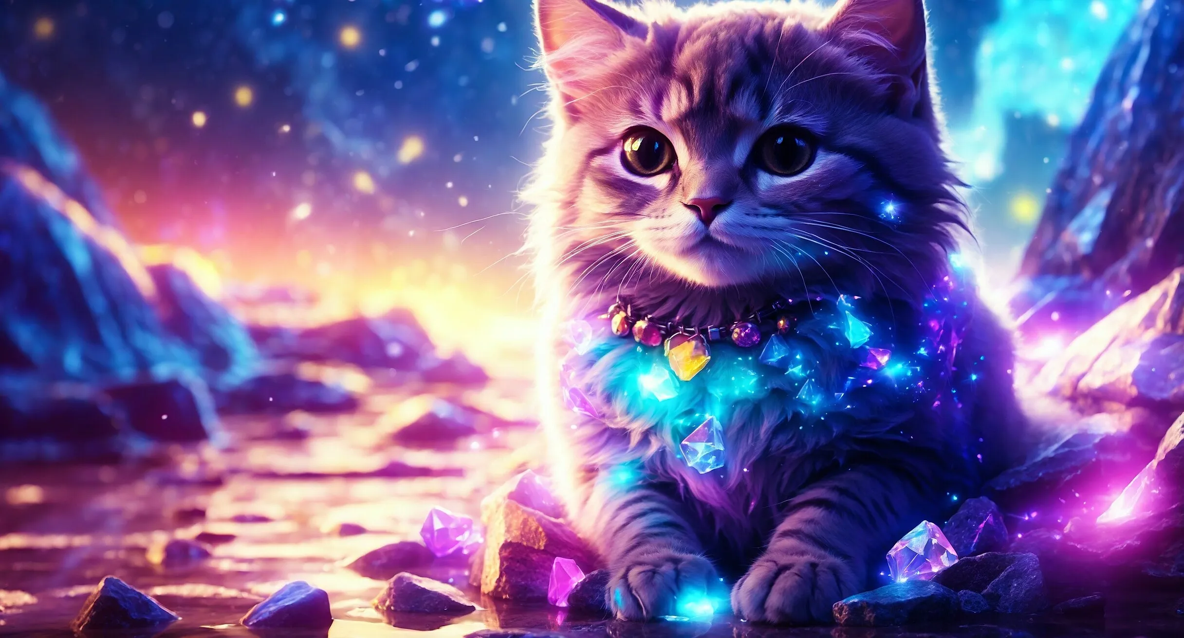 Niedliche Chibi-Katze mit Glitzersternen