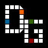 Der fertige animierte Avatar: „Dg“ aus Pixelquadraten, die bunt aufleuchten
